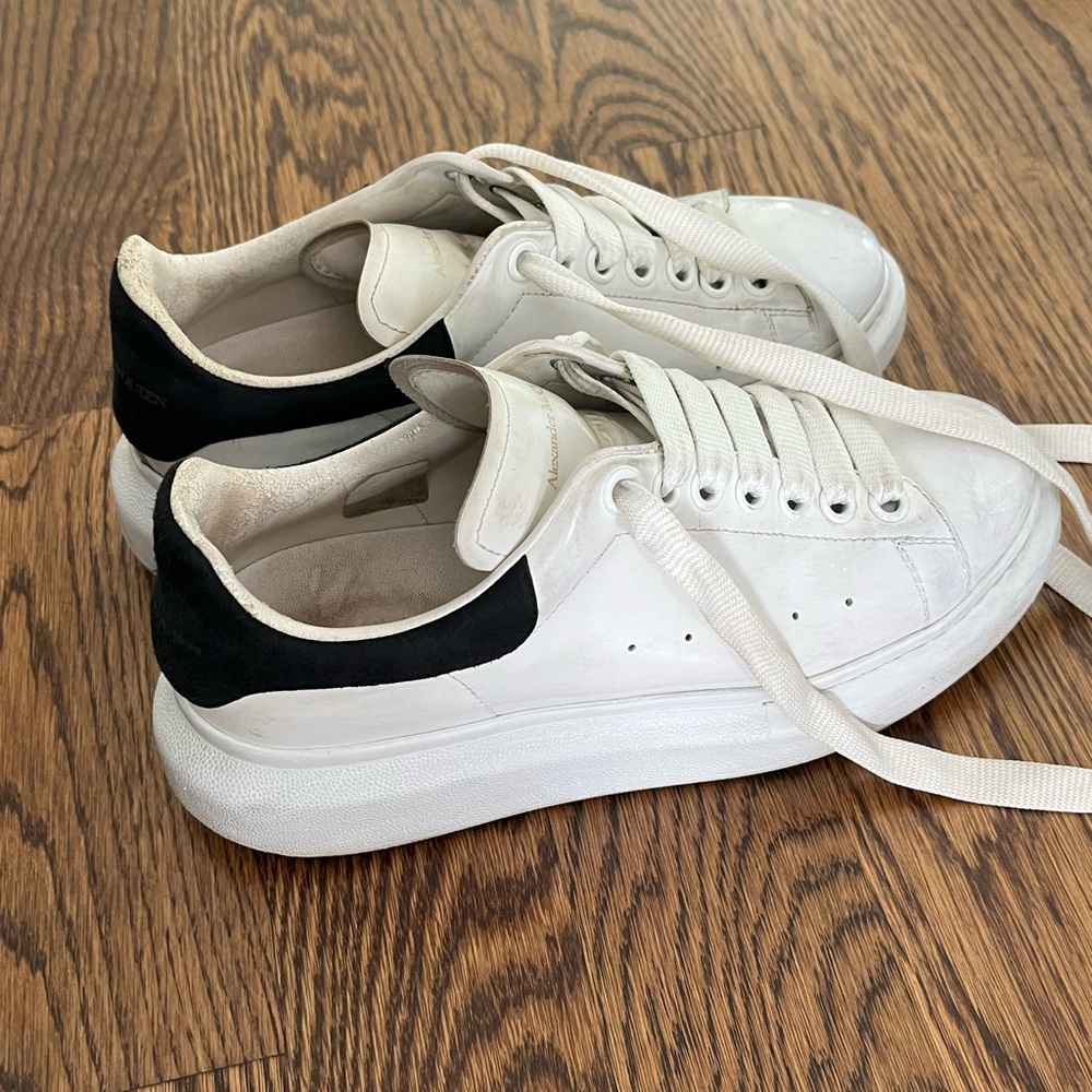 Alexander McQueen Suede-trimmed leather exaggerated-sole sneakers
